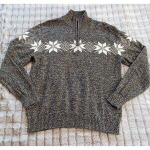 Original Weatherproof Vintage Snowflake Quarter Zip Sweater in Black Vanilla, XL